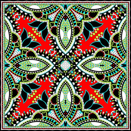 silk neck scarf or kerchief square pattern design in ukrainian karakoko style for print on fabric, vector illustrationのイラスト素材