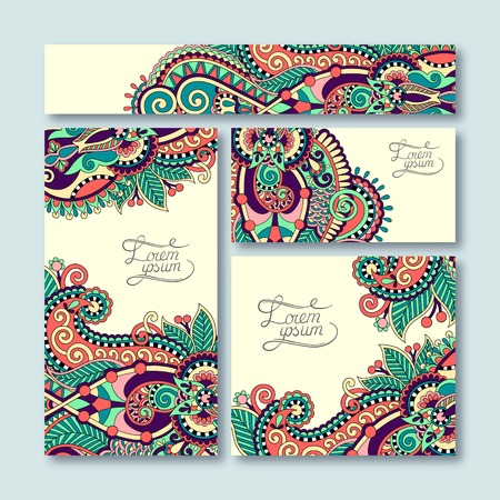 collection of decorative floral greeting cards in vintage style, ethnic pattern, vector illustrationのイラスト素材
