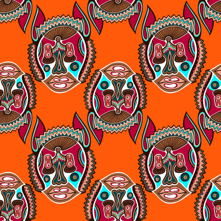 seamless pattern fabric with unusual tribal animal in ukrainian karakoko style, repetitive folk background, vector illustrationのイラスト素材