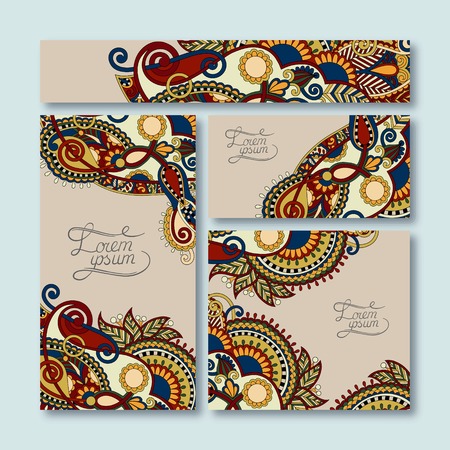 collection of decorative floral greeting cards in vintage style, ethnic pattern, vector illustration in beige colourのイラスト素材