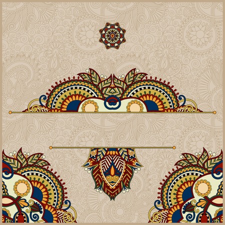 invitation card with neat ethnic background, royal ornamental design element for packing, web decoration, book cover, brochure and other in beige colourのイラスト素材