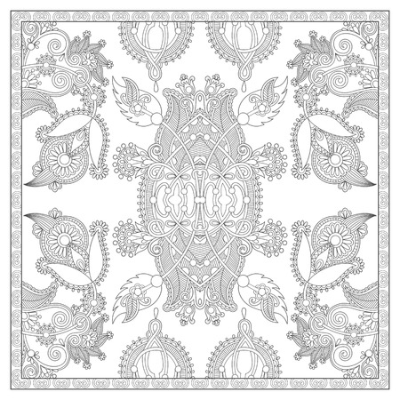 unique coloring book square page for adults - floral carpet design, joy to older children and adult colorists, who like line art and creation, vector illustrationのイラスト素材