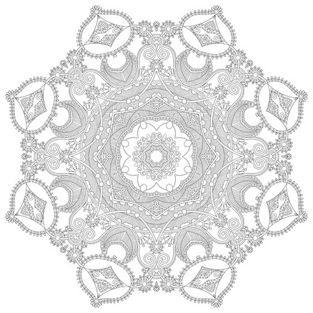 unique coloring book square page for adults - ethnic floral carpet design, joy to older children and adult colorists, who like line art and creation, vector illustrationのイラスト素材
