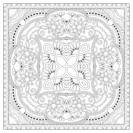 unique coloring book square page for adults - floral authentic carpet design, joy to older children and adult colorists, who like line art and creation, vector illustrationのイラスト素材