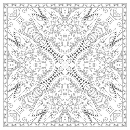 unique coloring book square page for adults - floral authentic carpet design, joy to older children and adult colorists, who like line art and creation, vector illustrationのイラスト素材
