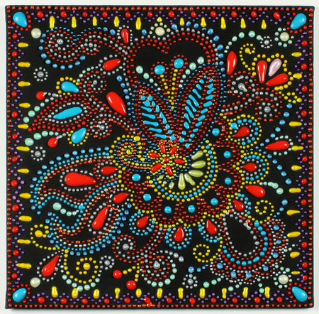ukrainian traditional art point painting on black background, handmade artwork with decorative...