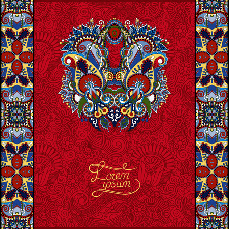 red invitation card with neat ethnic background, royal ornamental design element for menu, packing, web decoration, book cover, brochure and other, vector illustrationのイラスト素材