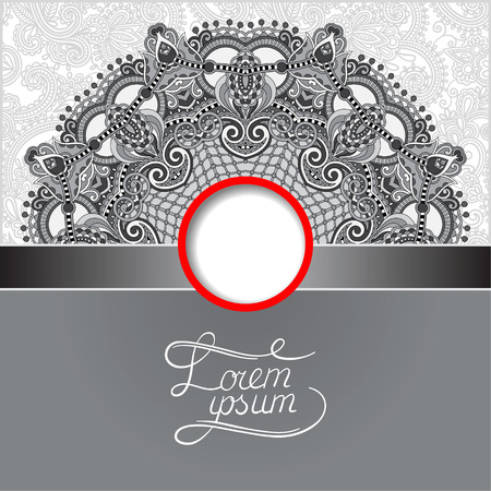 Circle grey lace ornament, round ornamental geometric doily pattern, black and white collectionのイラスト素材