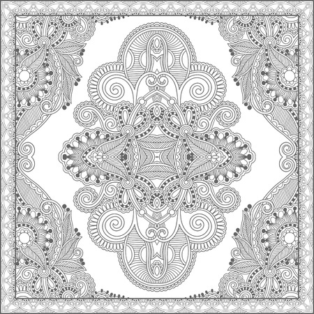 unique coloring book square page for adults - floral authentic carpet design, joy to older children and adult colorists, who like line art and creation, vector illustrationのイラスト素材