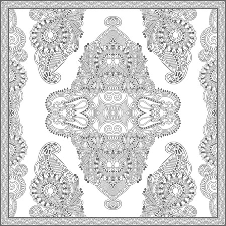 unique coloring book square page for adults - floral authentic carpet design, joy to older children and adult colorists, who like line art and creation, vector illustrationのイラスト素材
