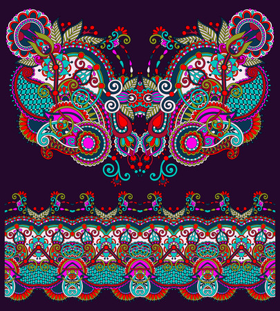 Neckline ornate floral paisley embroidery fashion design, ukrainian ethnic style. Good design for print clothes or shirt. Vector illustrationのイラスト素材