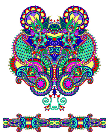 Neckline ornate floral paisley embroidery fashion design, ukrainian ethnic style. Good design for print clothes or shirt. Vector illustrationのイラスト素材