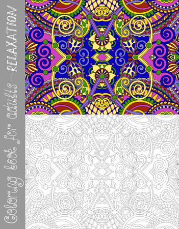 unique coloring book page for adults - flower paisley design, joy to older children and adult colorists, who like line art and creation, vector illustrationのイラスト素材