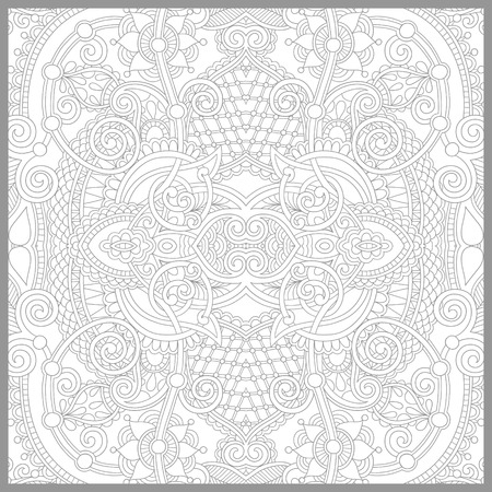 unique coloring book square page for adults - floral authentic carpet design, joy to older children and adult colorists, who like line art and creation, vector illustrationのイラスト素材