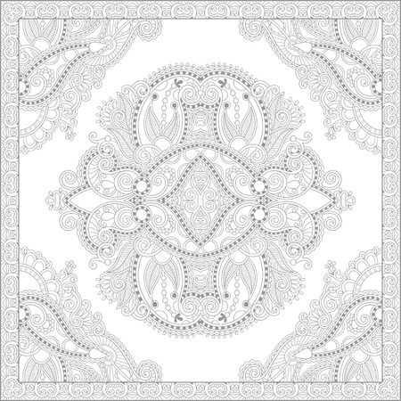 unique coloring book square page for adults - floral authentic carpet design, joy to older children and adult colorists, who like line art and creation, vector illustrationのイラスト素材