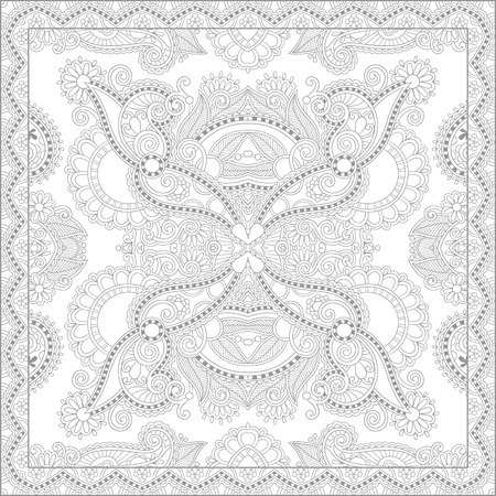 unique coloring book square page for adults - floral authentic carpet design, joy to older children and adult colorists, who like line art and creation, vector illustrationのイラスト素材