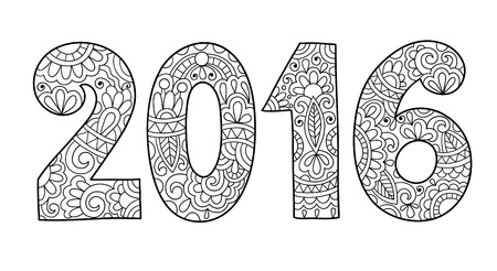 new year inscription 2016 hand written, black and white vector illustrationのイラスト素材