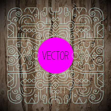 abstract hipster line art frame, outline design element in trendy mono line style on old wood background, vector illustrationのイラスト素材