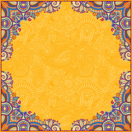 yellow floral vintage frame, ukrainian ethnic style. Vector illustrationのイラスト素材
