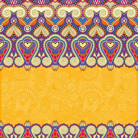 ornamental floral yellow background for invitation, cover design, fabric pattern or page decoration, ethnic border on vintage flower background, vector illustrationのイラスト素材