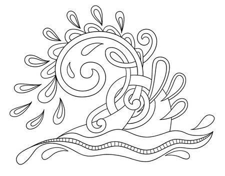 black and white decorative aquatic wave with sparks and drops, water design vector illustrationのイラスト素材