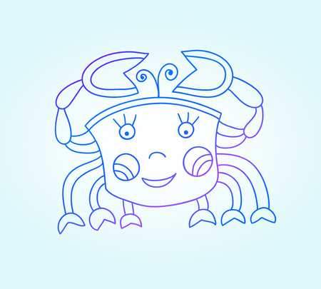 blue line drawing of sea animal, underwater decorative crab, graphic design element for print or web, vector illustration eps10のイラスト素材