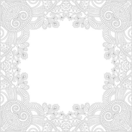 unique coloring book square page for adults - floral authentic carpet design, joy to older children and adult colorists, who like line art and creation, vector illustrationのイラスト素材