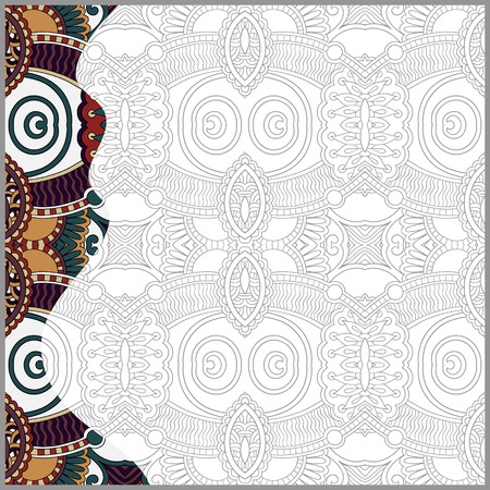 unique coloring book square page for adults - floral authentic carpet design, joy to older children and adult colorists, who like line art and creation, vector illustrationのイラスト素材