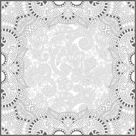 unique coloring book square page for adults - floral authentic carpet design, joy to older children and adult colorists, who like line art and creation, vector illustrationのイラスト素材