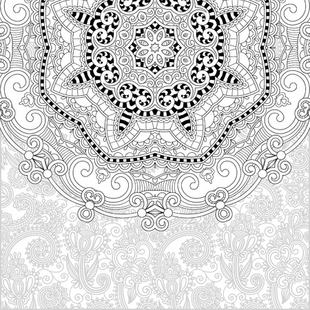 unique coloring book square page for adults - floral authentic carpet design, joy to older children and adult colorists, who like line art and creation, vector illustrationのイラスト素材
