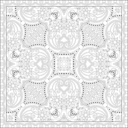 unique coloring book square page for adults - floral authentic carpet design, joy to older children and adult colorists, who like line art and creation, vector illustrationのイラスト素材