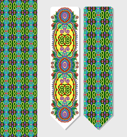 floral decorative ethnic paisley bookmark for printing, double-sided layout illustrationのイラスト素材