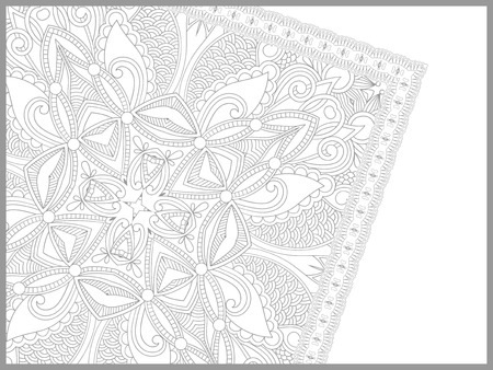 unique coloring book page for adults - flower paisley design, joy to older children and adult colorists, who like line art and creation, vector illustrationのイラスト素材