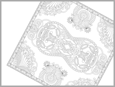 unique coloring book page for adults - flower paisley design, joy to older children and adult colorists, who like line art and creation, vector illustrationのイラスト素材