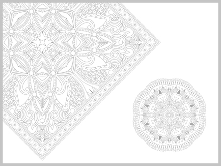 unique coloring book page for adults - flower paisley design, joy to older children and adult colorists, who like line art and creation, vector illustrationのイラスト素材