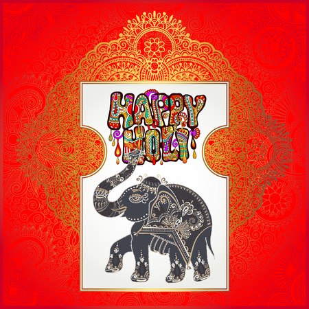 original Happy Holi design with elephant on floral indian background, vector illustrationのイラスト素材
