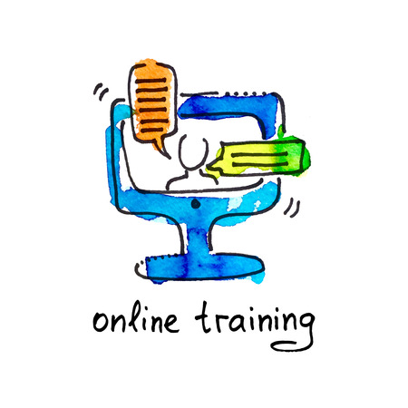 sketch watercolor icon of online training, distance education and  learning concept vector illustrationのイラスト素材