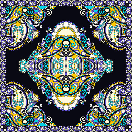 authentic silk neck scarf or kerchief square pattern design in ukrainian style for print on fabric, vector illustrationのイラスト素材
