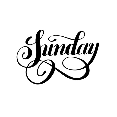 Sunday day of the week handwritten black ink calligraphy lettering inscription isolated on white backgroundのイラスト素材