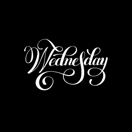 Wednesday day of the week white ink calligraphy lettering inscription isolated on black background, illustrationのイラスト素材