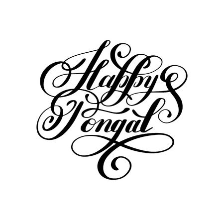 happy pongal handwritten ink lettering inscription to occasion of south Indian harvesting festival holiday designのイラスト素材
