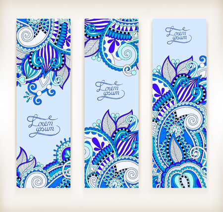 set of decorative flower template banner, card, web design with place for your text, illustration in blue colorのイラスト素材
