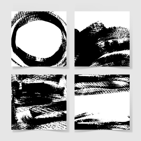set of four black ink brushes grunge square pattern, hand drawing background collection for your design, brush strokes element illustrationのイラスト素材
