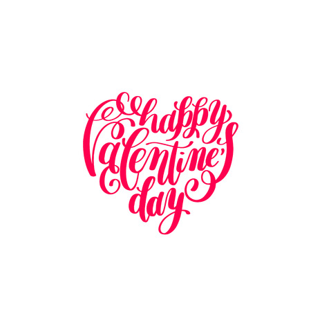 happy valentines day handwritten lettering on heart shape holidaのイラスト素材