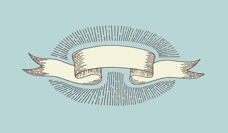 hand drawing ribbon in engraving old vintage style design elemenのイラスト素材