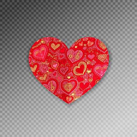 red ornate paper heart shape origami with shadowのイラスト素材
