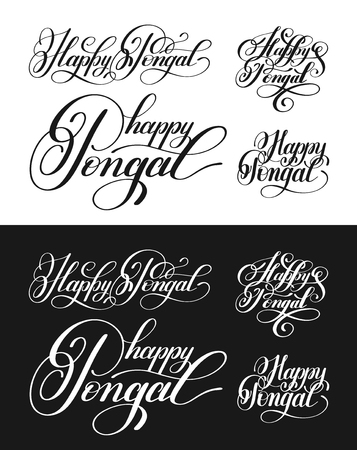 happy pongal handwritten ink lettering inscriptionのイラスト素材