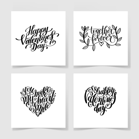 set of happy valentines day handwritten lettering holiday designのイラスト素材