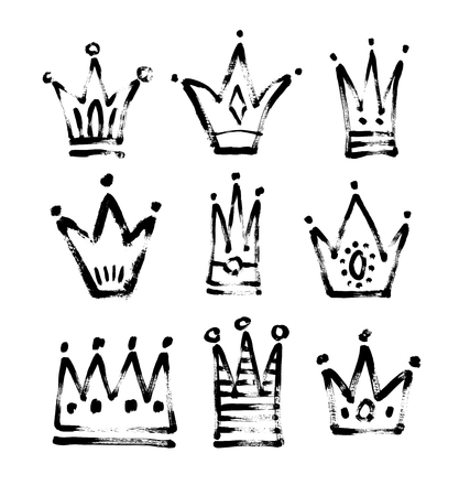 set of 9 black and white sketch drawing princess and the king crのイラスト素材