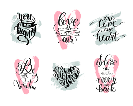 set of handwritten lettering positive quote about love to valentのイラスト素材